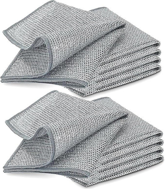 10 PCS Double Layer Stainless Steel Cleaning Cloth Non Scratch Steel Mesh Dishwashing Cloths 20x20 cm Quick Dry Two Layer Metallic Wire Dish Cleaning Rag Towel for Kitchen Dish Sink Stove Top