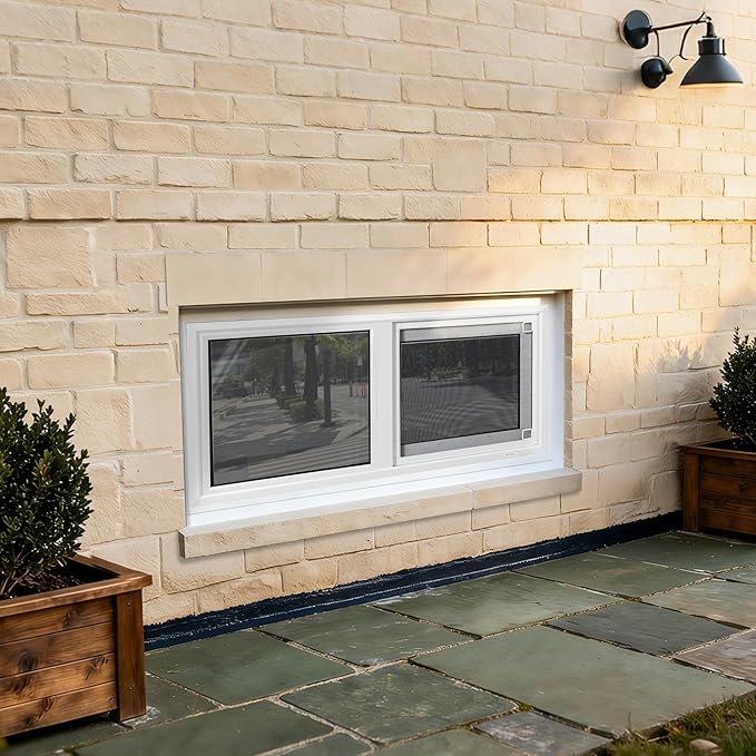 Vinyl Basement Window, 32" x 20" Bathroom Sliding Window with Double Pane Insulated Tempered Glass and Fiberglass Screen for Basement, Bathroom, Shed (White)