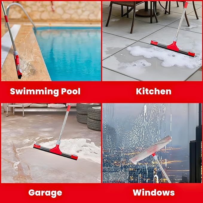 Heavy Duty Floor Squeegee for Concrete Floor – 17.3” EVA Foam Blade with Cloth Clip Design, 62” Extendable Handle, Multi-Surface Floor Squeegee Broom for Windows, Bathroom, Garage, Tile, Patio &Shower