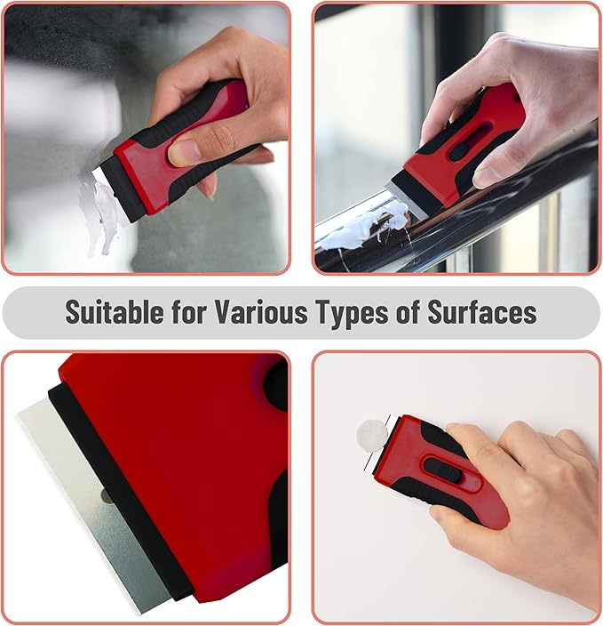 Bates- Razor Blade Scraper Tool, 2 Pack, 30 Extra Stainless Steel Blades, Anti-Slip Ergonomic Handle Design, Razor Scraper Set for Cleaning Window, Paint, Oven, Glass, Stove