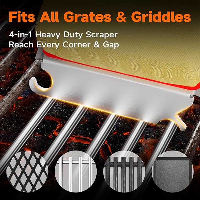 Bristle Free Grill Brush Replaceable Head for Outdoor Grill Cleaning, Safe Steam BBQ Grill Cleaning Pad Replacement for Cast Iron, Stainless Steel, Porcelain, Ceramic Grates - Red