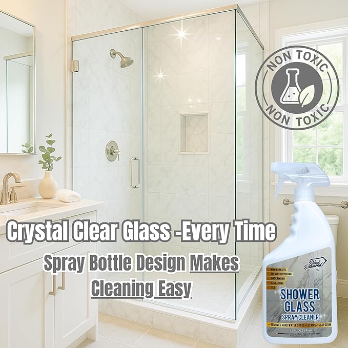 Black Diamond Stoneworks Shower Glass Cleaner – Professional Strength Shower Door & Tile Spray - Removes Hard Water Stains, Soap Scum & Water Spots, Non-Abrasive, Prevents Resoiling (32oz)