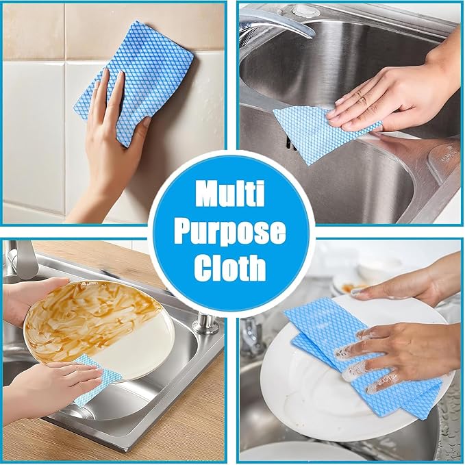 Disposable Dish Cloths Heavy Duty Disposable Cleaning Cloths for Kitchen Multi-Purpose Blue Dish Rags 50 Count/Pack