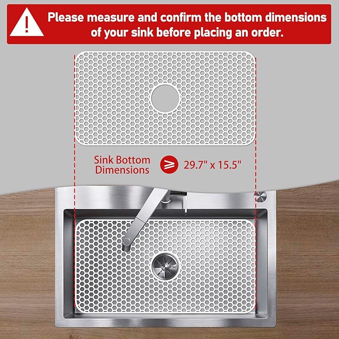 Silicone Sink Protectors for Kitchen Sink with Center Drain - 29.7"x 15.5" Kitchen Protector Accessory, Non-Slip Heat Resistan Mat for Bottom of Farmhouse Stainless Steel Porcelain (White)