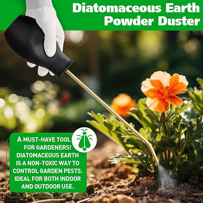 2 Pack Diatomaceous Earth Powder Duster, 8OZ Garden Powder Applicator Dispenser with Long Metal Tube, Bulb Duster Sprayer for Home Organic Gardening Agricultural Supply(Black)