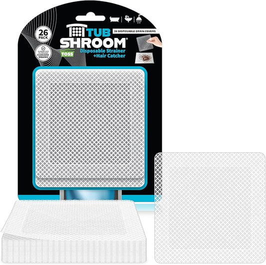 TubShroom 26 Pack Square Disposable Drain Cover - Hair Catcher Mesh Sticker Strainers for Shower Bathtub and Bathroom - Hair Catcher Sticker Drain Protector - Half Year Supply