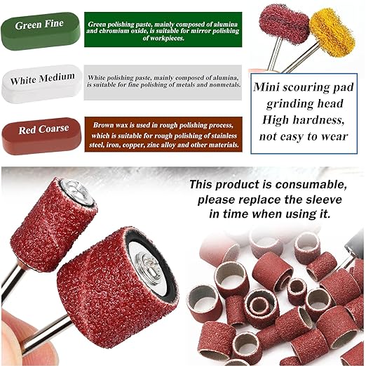 185Pcs Wool Felt Polishing Kit with Sanding Drum –1/8inch Shank Rotary Tool Accessories Set, Includes Buffing Wheels,Polishing Compound & Pads for Metal,Wood,Ceramic, Stainless Steel & Glass