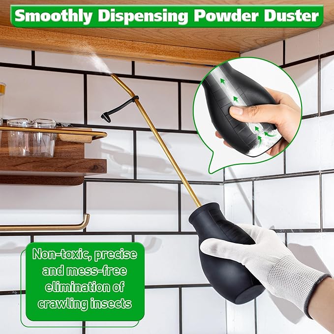 2 Pack Diatomaceous Earth Powder Duster, 8OZ Garden Powder Applicator Dispenser with Long Metal Tube, Bulb Duster Sprayer for Home Organic Gardening Agricultural Supply(Black)