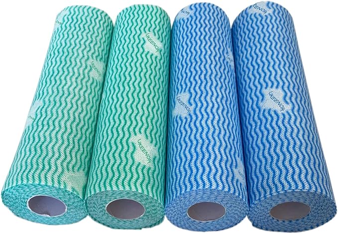 Dry Reusable Dish Cloths,Multi use Reusable J Cloth，Disposable Cleaning Cloth Kitchen Towels Machine Washable 4 Rolls，Blue Total 200 Count