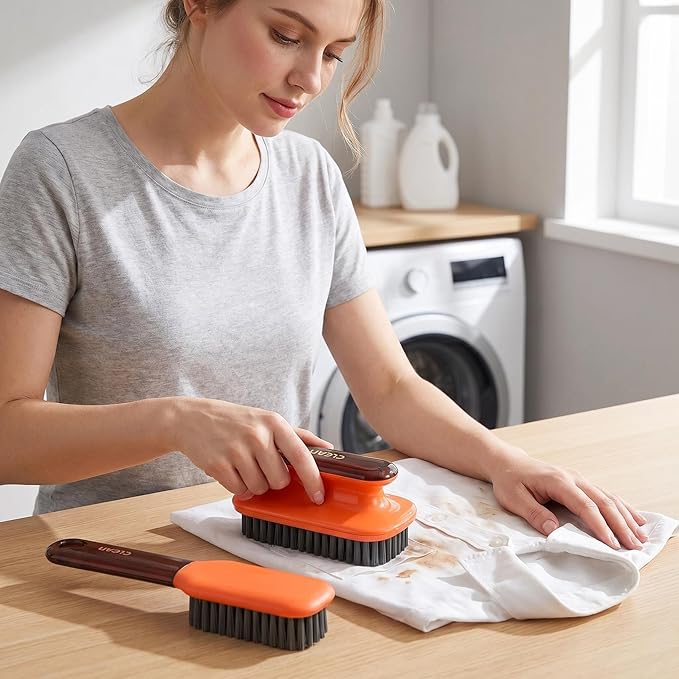 Laundry Stain Brush Household Scrub Brush Laundry Brush for Stain Removal,Soft Bristle Brush 2 Pack Stain Brush for Clothes Scrubbing Bathroom Cleaning Brush, Easy to Hold (Orange)