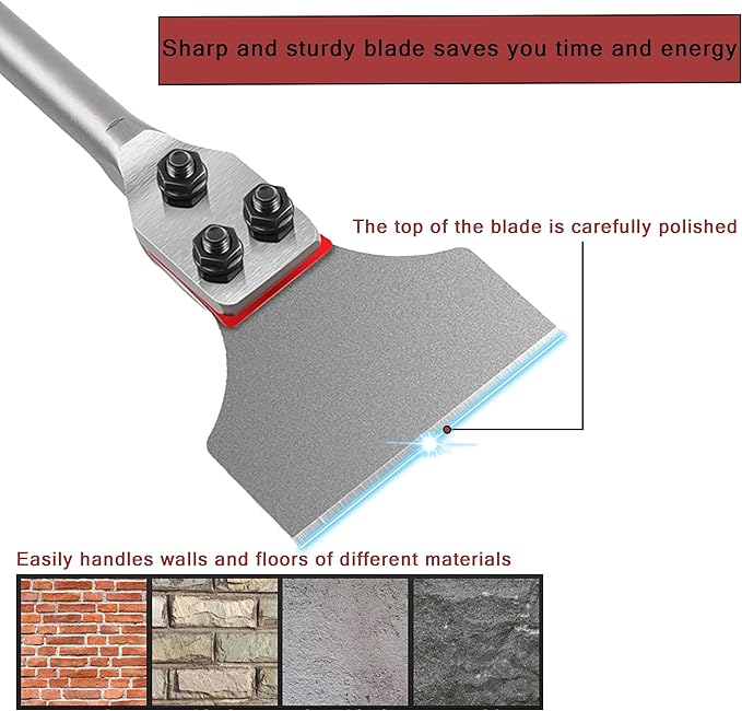 SDS Plus Floor Scraper 3 in. x 12 in. Wide Tile Flooring Adhesives Remover, Thinset Removal Tool Chisel Bit with Spare Blades for Rotary Hammer Drill