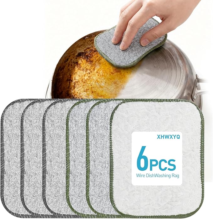 New Upgrade Non Scratch Wire Dishcloth, Multipurpose Wire Dishwashing Rags for Kitchen, Wet and Dry, Sinks, Cookware, Stove, Easy Rinsing, Reusable (6pcs, Small)