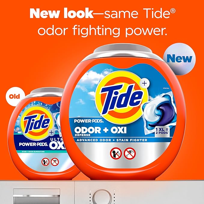 Tide Odor Defense + Oxi Laundry Detergent Pacs, Original Scent, 18 Count, Advanced Odor + Stain Fighter, laudry soap washing detergent pacs