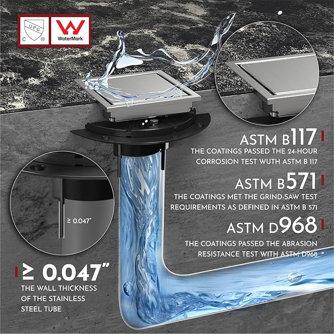 WEBANG 4 Inch Square Shower Drain Brushed Floor Drain with Flange Reversible 2-in-1 Cover Tile Insert Grate Removable SUS304 Stainless Steel CUPC Certified Brushed