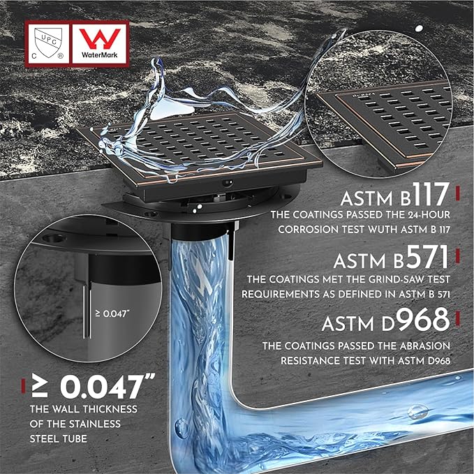 WEBANG 6 Inch Square Shower Floor Drain with Flange,Quadrato Pattern Grate Removable,Food-Grade SUS 304 Stainless Steel,Watermark&CUPC Certified,Oil Rubbed Bronze