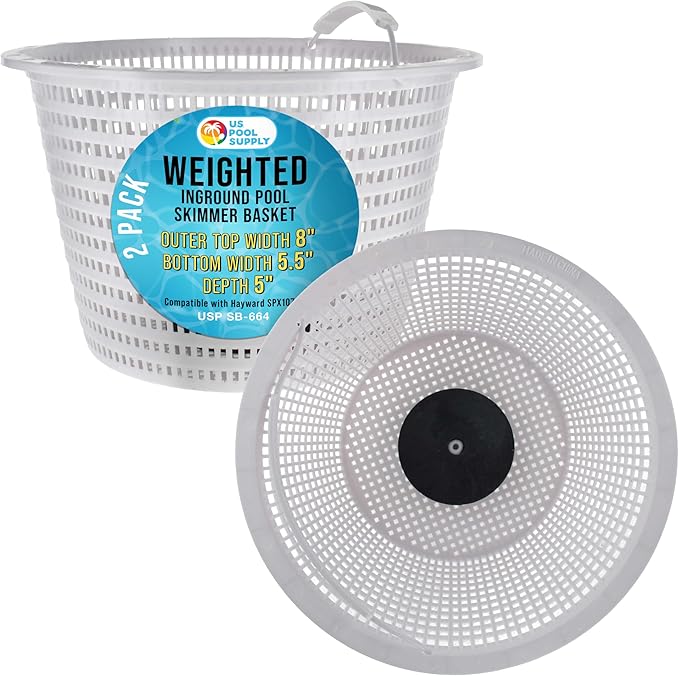 U.S. Pool Supply Weighted Inground Pool Skimmer Basket (Set of 2) - Skimmer Filter Basket, Skims Leaves – Compatible with Hayward SPX1070E, Prevent Pump Clogs - 8" Top, 5.5" Bottom, 5" Deep