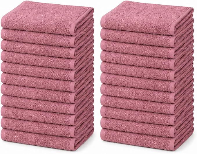 24 Pack Washcloths, 12x12 Lightweight Cleaning Towels, 100% Ring Spun Cotton, Bulk Utility Rags for Kitchen, Cleaning, Workshop, Garage, Reuseable and Long Lasting (Mauve/Dust Rose)