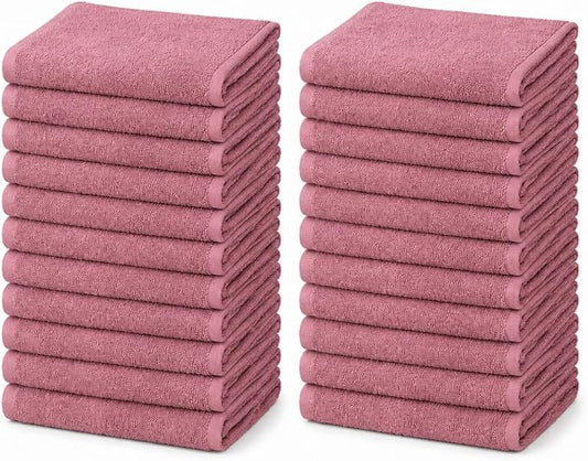 24 Pack Washcloths, 12x12 Lightweight Cleaning Towels, 100% Ring Spun Cotton, Bulk Utility Rags for Kitchen, Cleaning, Workshop, Garage, Reuseable and Long Lasting (Mauve/Dust Rose)