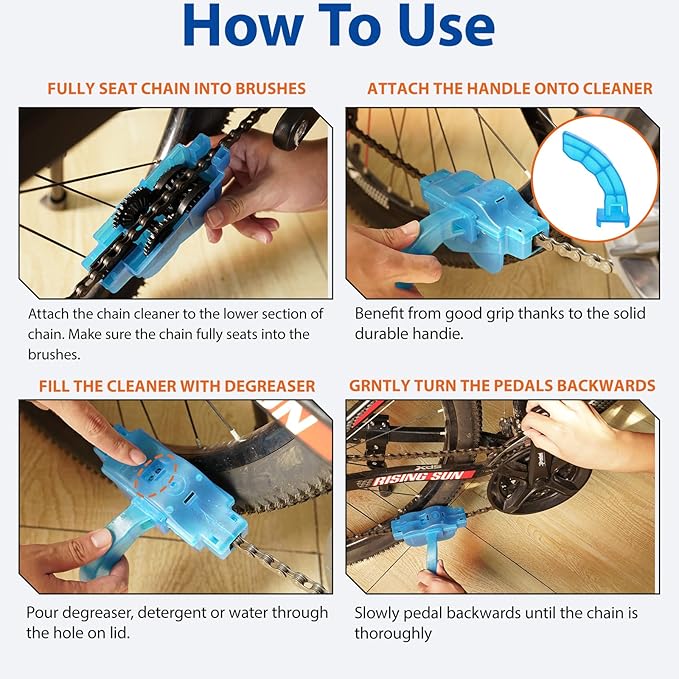 Chain Cleaner Bicycle, Bike Chain Cleaning Tool Kit with Scrubber Brushes and Gear Scraper, Easy Chain Maintenance for Road, Mountain, BMX, and Commuter Bikes