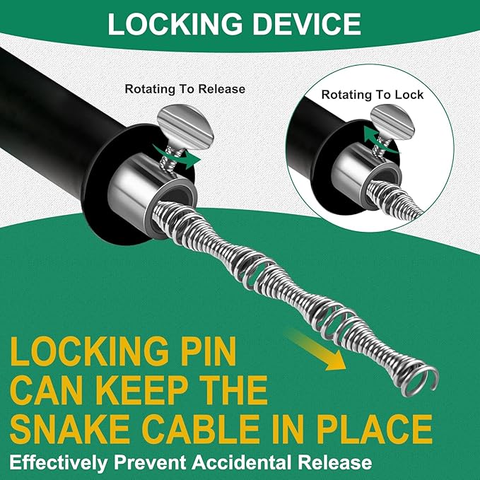 Wayona Drain Snake 50 FT, Plumbing Snake for Sink Snake Drain Clog Remover, Drain Snake with Drill Attachment with Bag Gloves Cleaning Brush, Manual or Powered Used, Not Automatic(50 FT - 1/4 inch)