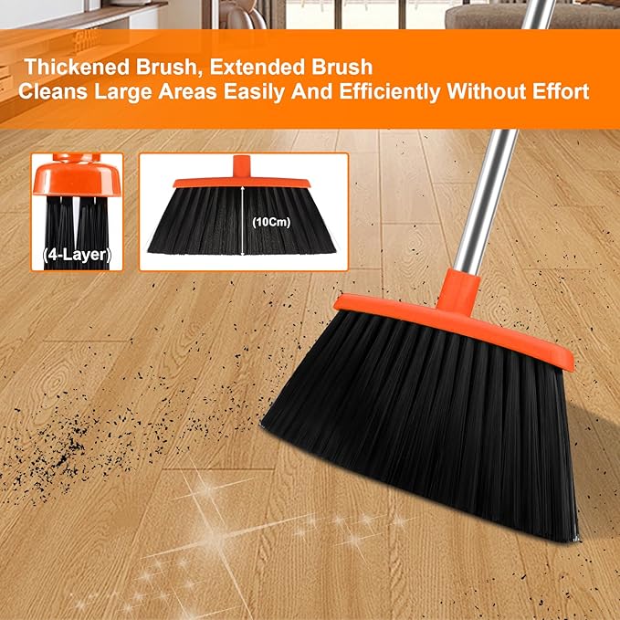 Broom with Dustpan Combo Set, 51" Household Dustpans and Broom, Standing Dust Pan Set for Home, Cleaning Set for Kitchen Lobby Indoor Outdoor