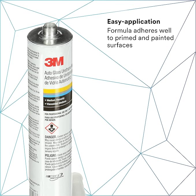 3M Auto Glass Urethane Windshield Adhesive, 08693, Medium Viscosity, High-Strength, Fast-Curing, 310 mL/10.5 fl oz Cartridge, Black (Pack of 2)