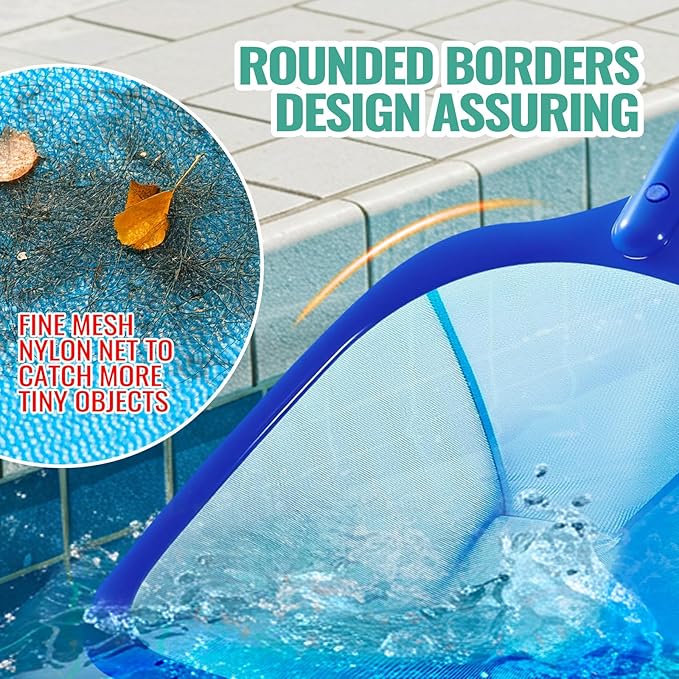 Pool Skimmer Net Swimming Pool Cleaning Supplies Professional Leaf Rake Fine Mesh Frame Net (Azul, 38 inch) Pack