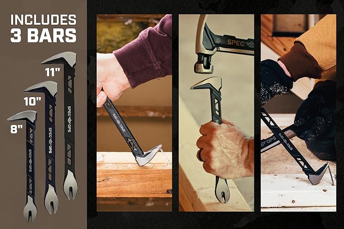 Spec Ops Tools Nail Puller Cats Paw Pry Bar for Prying, Demolition & Nail Pulling, High-Carbon Steel, 8, 10 & 11 Inch Combo Pack