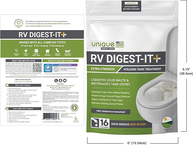 Unique RV Digest-It+ Extra-Strength RV Toilet Treatment Pod - Liquifies Waste and All Brands of Toilet Paper - Eliminates Odors at the Source (16 Pods) (Pack of 2)