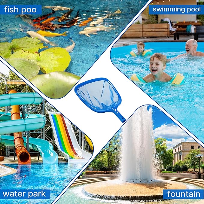 Pool Skimmer - Pool Net with 3 Section Pole, Pool Skimmer Net with Fine Mesh Net, Telescopic Aluminum Pole, Plastic Frame Ultra-fine Pool Skimmer for Ponds, Fish Tank, Hot Tub
