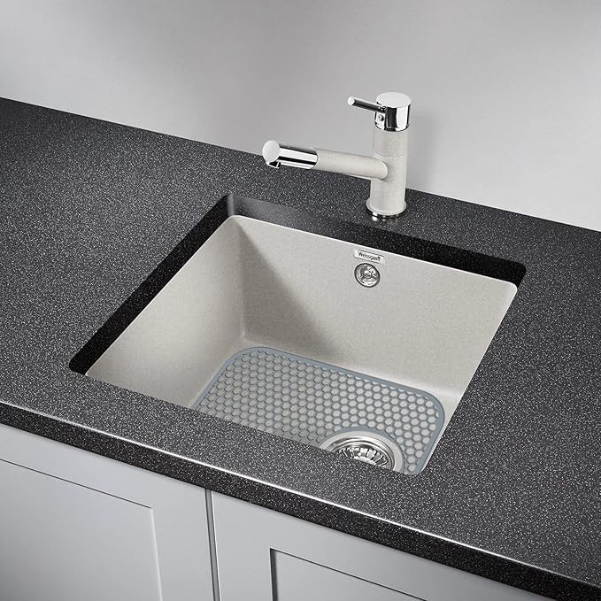 2 Pack Silicone Kitchen Sink Protector Mat with Rear Drain - 13.58''x 11.6'' Kitchen Sink Accessory, Folding Non-Slip Heat Resistant Mat Grid for Bottom of Porcelain Stainless Steel