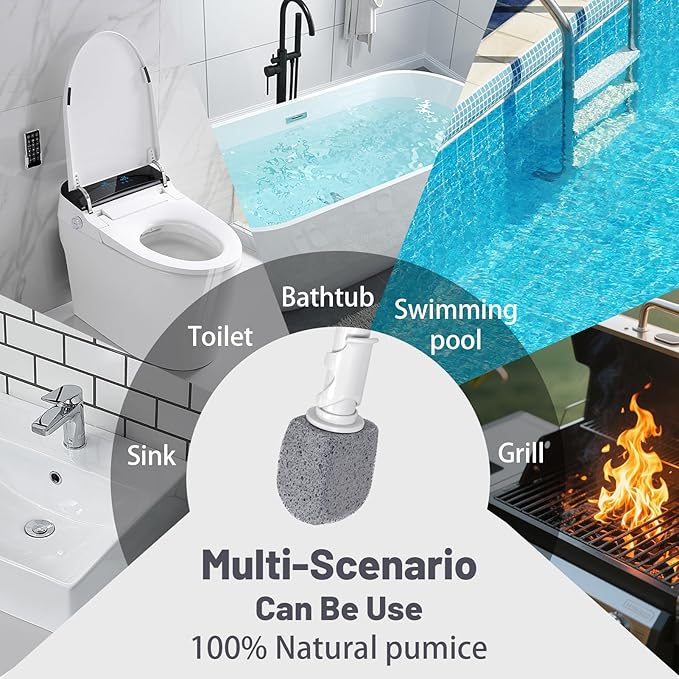 Upgrade Pumice Stone Toilet Bowl Cleaner,Bathroom Cleaner Brush Toilet Wand Refills with 30CM Long Handle for Remove Hard Water Stains with 1 Wand+ Pumice Stones (5 Pack)