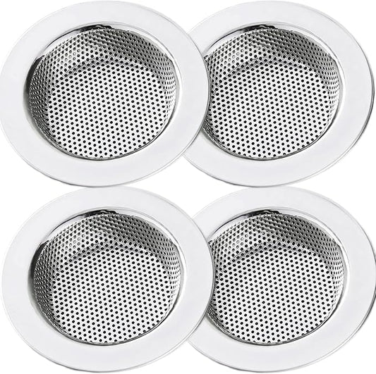 LASSHSWA Kitchen Sink Strainer Stainless Steel, Kitchen Sink Drain Strainer，Sink Strainers for Kitchen Sinks with Large Wide Rim 4.5" Diameter (4 Pack)