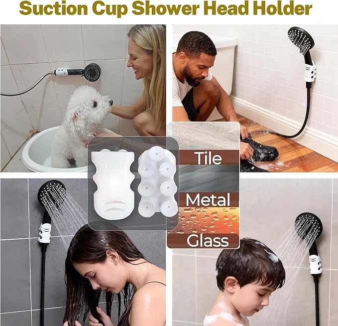 3-in-1 Bath&Kitchen Cleaning Set,Shower Squeegee for Shower Doors, Bathroom,Window and Car Waterproof Bag, Hair Catcher, Suction Cup Shower Head Holder for Deep Cleaning
