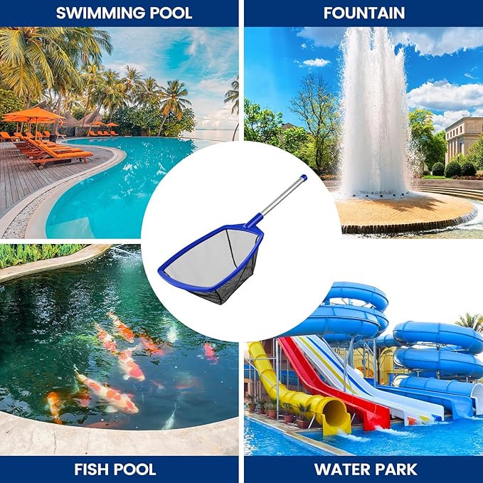 Pool Skimmer Net, Hot Tub Skimmer Spa Net with Pole, 26.3'', Ultra Fine Mesh Skimmer Rake, Swimming Pool Leaf Skimmer Net with Aluminum Pole, Spa Hot Tub Skimmer for Fast Cleaning, Leaves, Debris