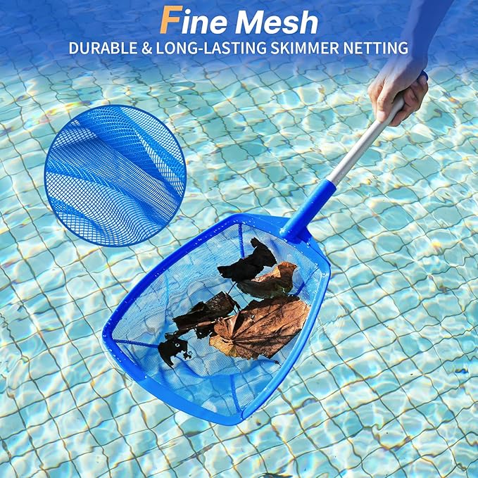 Pool Skimmer Net, Hot Tub Skimmer Spa Net with Pole, 26.3'', Ultra Fine Mesh Skimmer Rake, Swimming Pool Leaf Skimmer Net with Aluminum Pole, Spa Hot Tub Skimmer for Fast Cleaning, Leaves, Debris