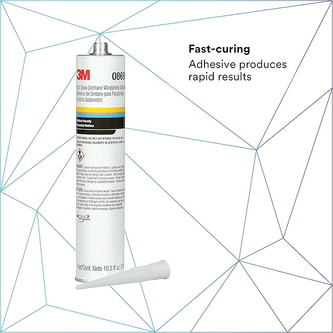 3M Auto Glass Urethane Windshield Adhesive, 08693, Medium Viscosity, High-Strength, Fast-Curing, 310 mL/10.5 fl oz Cartridge , Black
