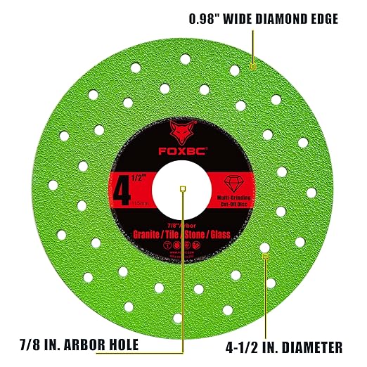 FOXBC 4-1/2 inch Tile Cutter Diamond Saw Blades for Angle Grinder, Multi-Purpose Cut-Off & Grinding Disc for Porcelain, Glass, Ceramic, Marble, Stone, 7/8" Arbor - 3 Pack