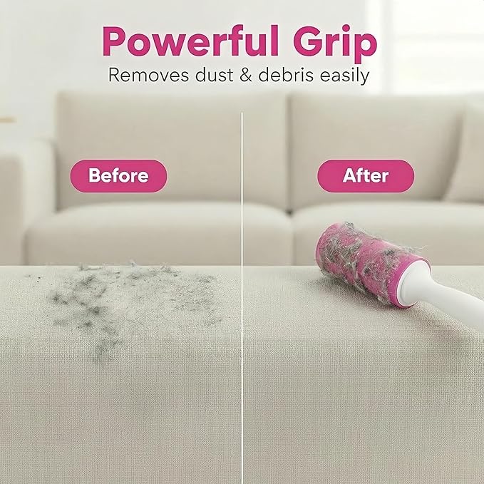 Washable Gel Lint Roller 2 Pack, Reusable Sticky Lint Roller Portable Pet Hair Remover Cleaner for Clothes, Travel, Home, Large with Cover, Pink