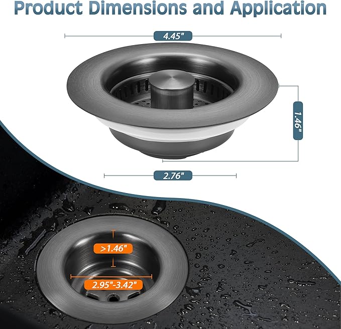 Kitchen Sink Drain Strainer 4 Pack, 304 Stainless Steel Pop Up Sink Stopper, Anti-Clogging Sink Drain Strainer for US Standard Kitchen Drain (Gunmetal Gray)