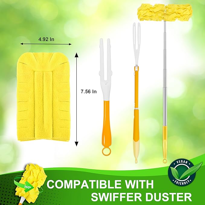 12 Pack Reusable Duster Refill Compitable with Swiffer Duster - Washable Heavy Duty Dusters Refills 360 for Swiffer Duster Handle & Super Extender Handle(Handle is Not Included)