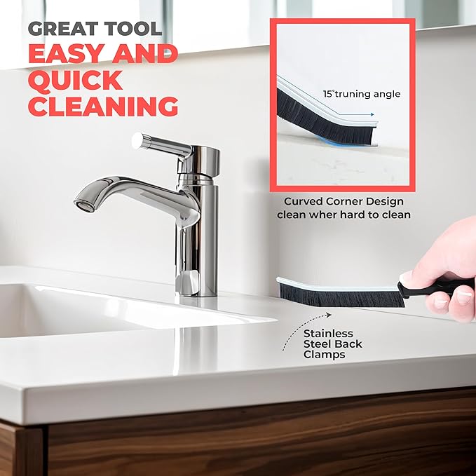Scurvy Crevice Cleaning Brush, Multi-Purpse Hard Bristle Grout Brush for Cleaning Bathroom, Kitchen, Tiles, Corners, Teapot, Bottle, Tight Spaces & More - (9PCS)
