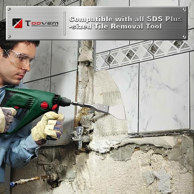 SDS Plus Floor Scraper, TOOVEM 4 Inch Wide Tile Thinset Scaling Chisel, Adhesives Remover Tool Chisel Bit for SDS Plus Rotary Hammer Drill