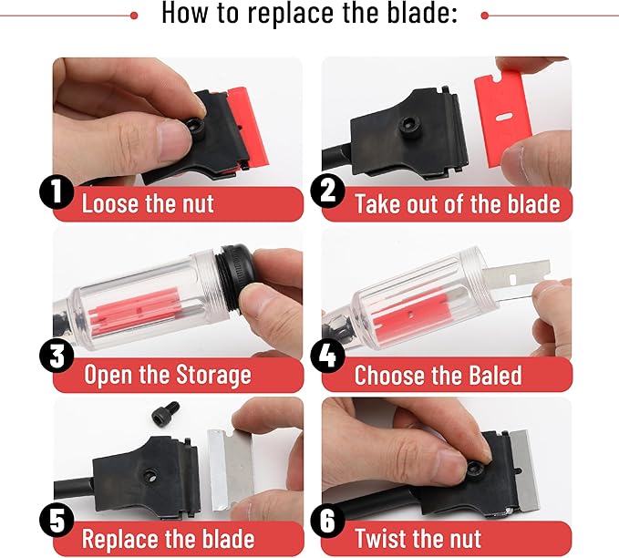 Bates- Long Reach Extension Scraper, 11-Inch, Razor Scraper with Extra 3 Double Edged Plastic & 3 Metal Blades, Long Handle Razor Blade Scraper, Razor Scraper, Window Scraper, Scraper Tool