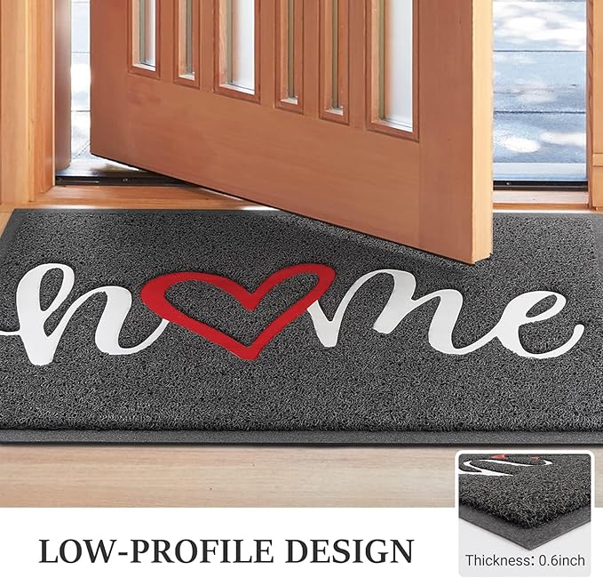 Door Mat, Welcome Mat Low Profile Floor Mat Front Doormat Indoor and Outdoor Doormat Non Slip Rugs for Entryway, Patio, High Traffic Areas (36"x24", Grey-Home)