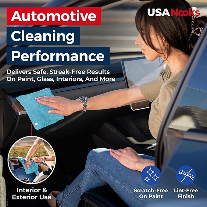 USANOOKS Microfiber Cleaning Cloth - Turq - 100Pcs (12.5x12.5 inch) High Performance - 1200 Washes, Ultra Absorbent Car Towel Traps Grime & Liquid for Streak-Free Mirror Shine - car Washing Cloth