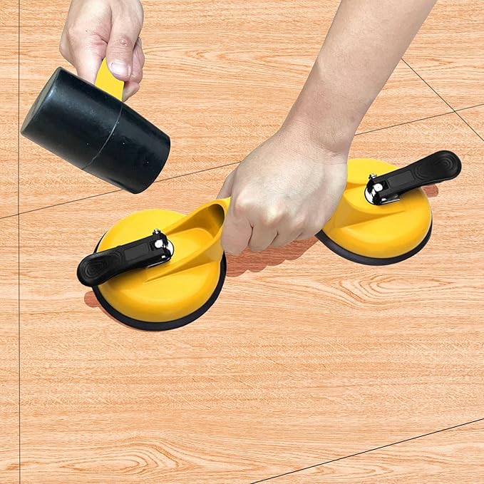 Floor Gap Fixer Tool for Laminate Floor Gap Repair Include Suction Cup and Mallet (Can't use on scraped surface floor)-Yellow Kit