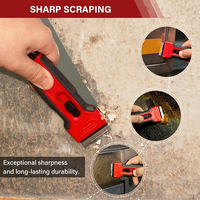 HAUTMEC Razor Blade Scraper Tool With 24Pcs Extra Blades, 10 Plastic Rozor Blades, 14 Carbon Steel Razor Blades, Removing Decals, Stickers, Labels for Glass, Tile, Window, Car, Cooktops 25031