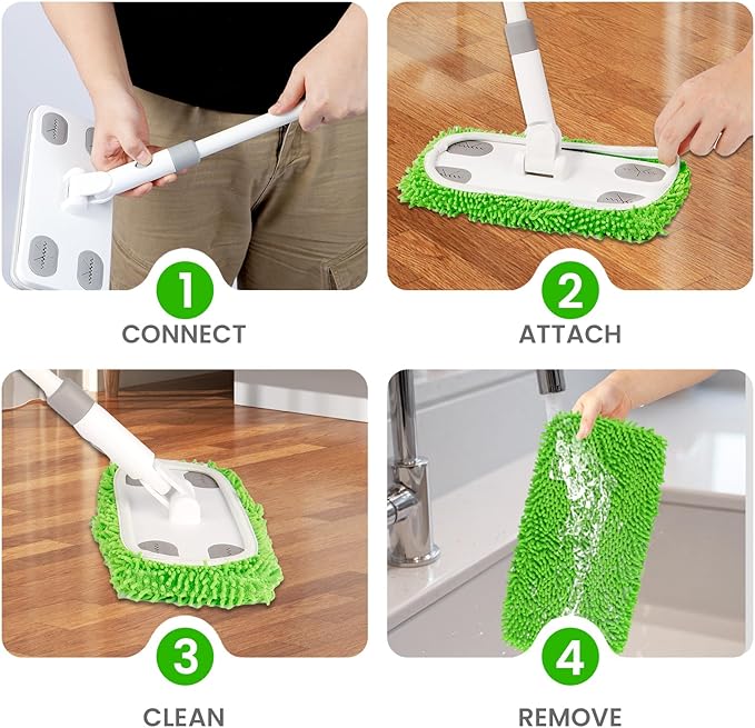 Reusable Microfiber Floor Mop System, Wet & Dry Sweeper Kit, Includes 1 Sweeper Handle, 3 Washable Chenille Mop Pads, Dry & Wet Use for Hardwood, Tile, and Laminate Floor
