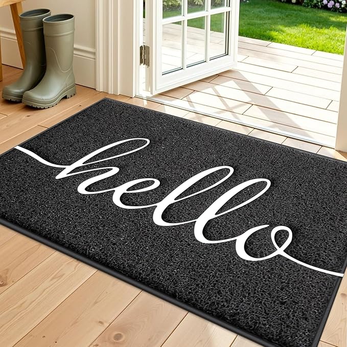 Door Mat (30"x17.5",Black), Welcome Mat Low Profile Front Doormat Floor Mat Non Slip Rugs for Entryway, Patio, High Traffic Areas